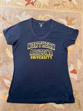 Champion Navy V-Neck Northern Arizona University Tee with Yellow Accents